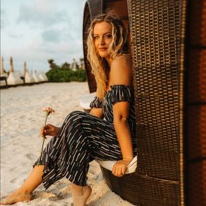 Lulus navy off the shoulder jumpsuit